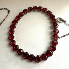 2 Sterling Silver ART DECO Christmas Red Green Hexagon Rhinestone Bracelets Sz S