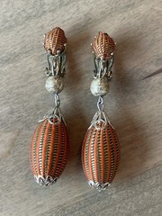 Lot Of 2-Vintage Dangle Drop Orange Clip on Earrings Stamped Japan