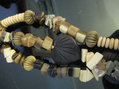 Vintage Chunky Statement Runway Horn Bone Tiger Eye Shell Ethnic Tribal Necklace