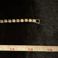 Vintage Clear Rhinestone Statement Tennis Necklace, Box Chain, 15″ Silver Tone