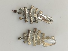 Vintage Earrings Silver Tone Clear Rhinestone Chandelier Dangle Drop Clip On 1.5