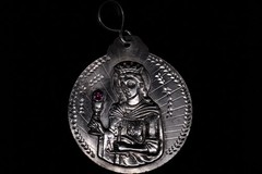Vintage Sterling Silver St Barbara Pendant Ruby Gem 1 oz 30g Religious Medallion
