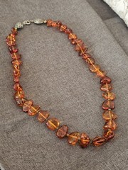 Cognac Amber Nugget Bead Necklace 25″ Long