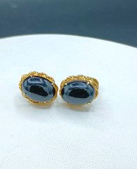 Vintage Sorrento Earrings Screw Back Faux Onyx 12k Gold Filled Filigree .75″