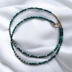 2mm Genuine Malachite Gemstone/ Gold Filled Necklace 16 Inch