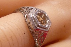 Art Deco Belais Bros Antique Filigree 18k White Gold Ring Wedding Engagement