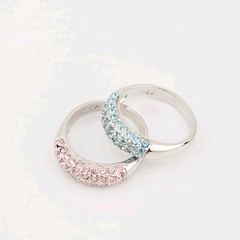 Vtg Ring Set 2pc Sz 8 Pink Blue Cubic Zirconia Stackable 18KGE Fashion Jewelry