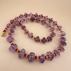 Vintage Hand Carved Amethyst Melon Bead Necklace