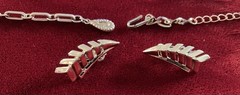 Vin Coro 18” Necklace & Clip Earrings Mid-Century Brush GoldTone Textured Leaves