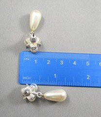 Classy Vtg 1 1/4″ Faux Pearl Dangling Cluster Clear Crystal Post Earrings 195G