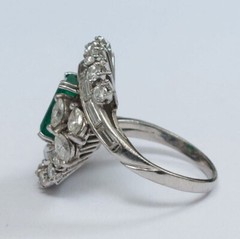 Art Deco Ballerina Cluster Ring 2.4 Ct Lab Created Emerald 14k White Gold Over