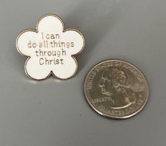 Flower-Enamel-Metal “I CAN DO ALL THINGS THRU CHRIST” Pin Back Tie Tack Brooch