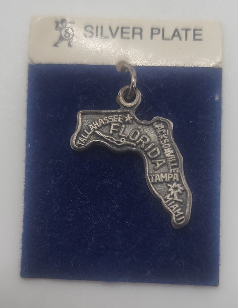 Vintage new Silver plate FLORIDA state travel souvenir charm