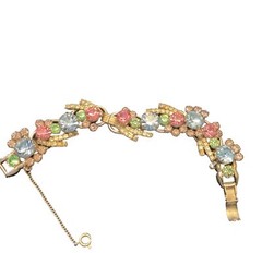 Rare Julianna Vintage D &E Vintage Pink &Blue Rhinestones On Clasp 5 Link Brac