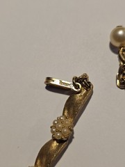 Vintage Crown Trifari Gold Tone Faux Pearl Birthday Ribbon Necklace Earrings Set