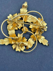 Vintage Austrian White Floral Crystal and Enamel Gold Tone Brooch