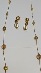 Vintage Beaded Station Necklace & Earrings JC Penny 90s Matte Gold Tone NOS