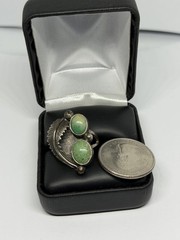 Vintage MCM Old Pawn Southwest Greenish Turquoise Stones Sterling Ring Size 8.5