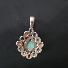 925 Sterling Silver Vintage Pendant Cabochon Gemstone tear drop Cluster signed