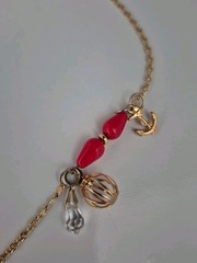 Vtg Asymetric Roxsann Charm Necklace Red Heart Cupid Anchor Crystal Bead