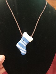 Flying Colors Vintage Xmas Necklace Stocking Blue & White Festive Holiday
