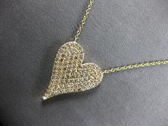 LARGE .99CT DIAMOND 14KT YELLOW GOLD 3D PAVE CLASSIC HEART SHAPE LOVE NECKLACE