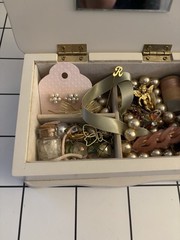 Coquette Vintage Jewelry Box w Costume Jewelry + Trinkets