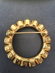Vintage Signed MONET Clear Baguette Rhinestone Gold Tone Wreath Brooch Pin