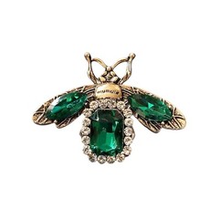 Gold Rhinestone Bee Brooch Pin for Women Men Fashion Crystal Vintage Green CZ…