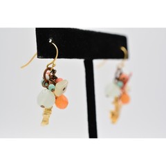 Vintage Beaded Earrings Dove Bird Brushed Gold Tone Multi-Color Dangle BinAB