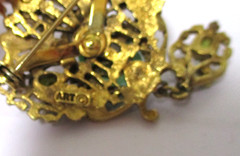 Vintage ART Arthur Pepper Flower Dangle Brooch Teal Glass Gemstones Pin RARE