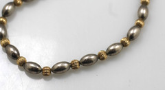 Vintage 14k GF Gold Filled & sterling silver 2 toned beaded Bracelet Chain 7″ BB