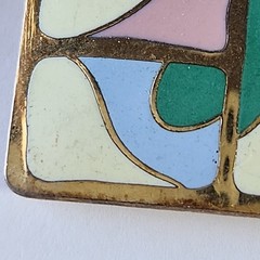 Vintage Clip On Earrings Enamel Retro Samuel Huang Cloisonné Artsy Pastel Square