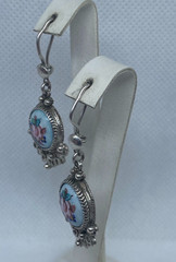Vintage earrings. USSR porcelain. Hand painted. Enamel.Russian. Finift . 7.36 g.