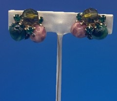 Vintage Vogue Gold Tone Beaded & Rhinestone Clip On Earrings | Retro Costume