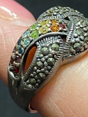 Vintage Rainbow Gemstone Braided Ring Citrine Ruby Aquamarine Peridot Hematite