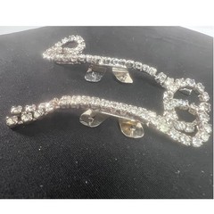 Vintage MUSI Clear Rhinestone Scroll Shoe Clips Silver Tone Pair Mid Century