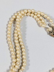 Vintage Ivory Color Acrylic Faux Pearl Three Layer Necklace 15 inches Choker