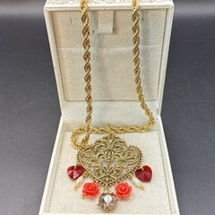 Vintage 1980s Filigree Heart with Crystals & Roses CUSTOM O-o-a-K Assemblage