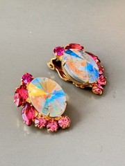 Vtg Verified BOOK SET JULIANA AB Pink Rivoli Brooch/Pend Earring Set