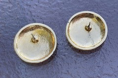 Vintage 1980s Geometric Pierced Earrings – Navy Blue, White, Yellow Enamel