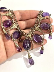 ANTIQUE VICTORIAN STERLING SILVER GILT LARGE AMETHYSTS NECKLACE CHOCKER