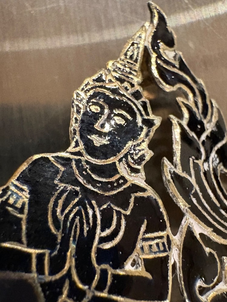 Vintage Alex & Co Sterling Siam Niello Brooch Thai Ramakien Figure Black Silver