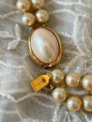 Vintage Double Strand Faux Pearl Necklace Mabe Cabochon Clasp 10mm 107.52g