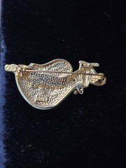 Vtg Brooch Angel Puppy Dog Gold Tone Enamel Metal Glittery Wings Signed AAI