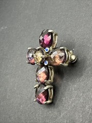 Purple Rhinestone Cross Brooch J42