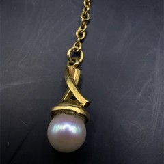 Vintage Yellow Gold Filled Freshwater Pearl Lavalier Necklace, 15 Inch, 5.5 gram