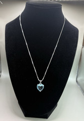 925 Sterling Silver Aqua Blue Heart Pendant Necklace Crystal Stone