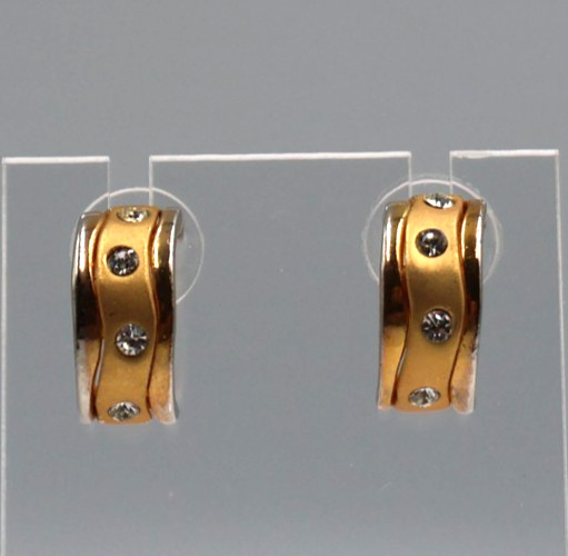 Vintage Gold-tone Huggie Hoops with Flush-set Rhinestones .60″ by .25″