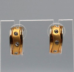 Vintage Gold-tone Huggie Hoops with Flush-set Rhinestones .60″ by .25″